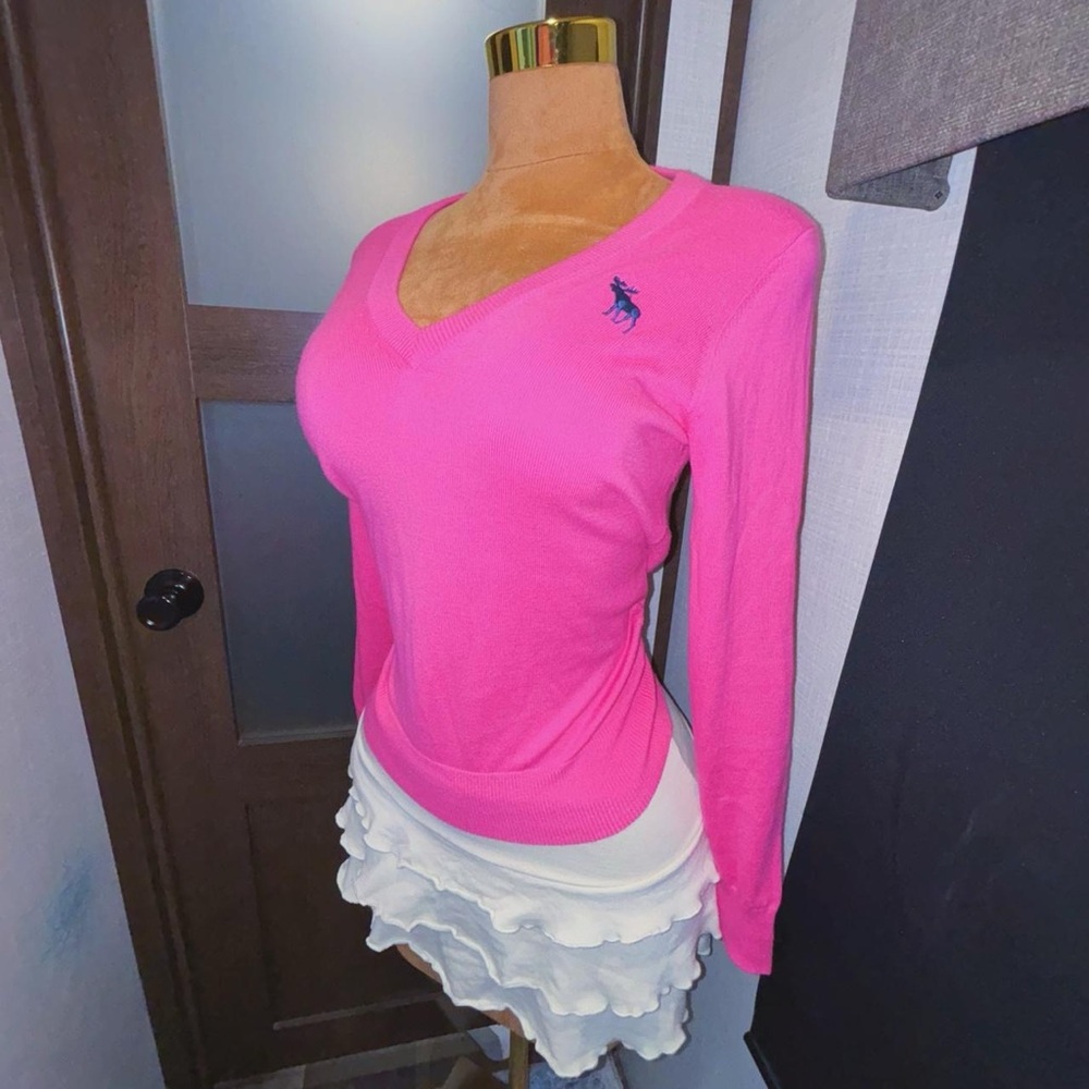 Abercrombie & Fitch Pink Y2K Preppy Vneck Sweater Size Small